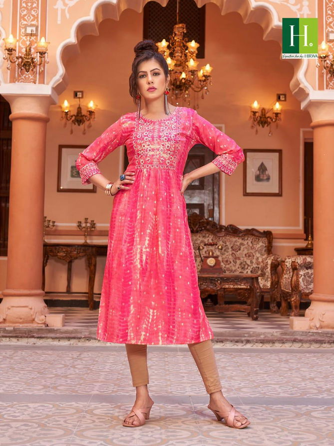 Hirwa Shibori Naira Cut Festive wear Wholesale Embroidery Designer Kurtis
